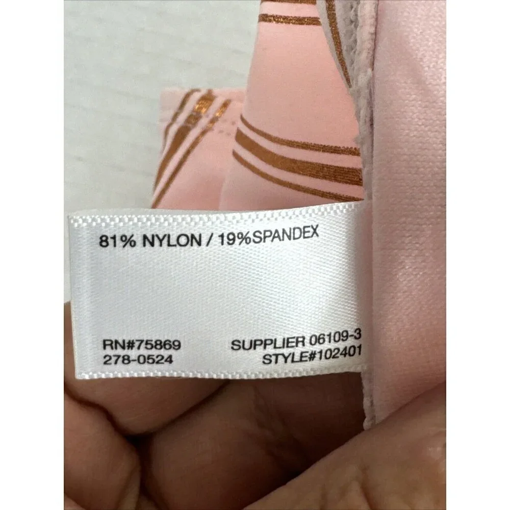 Malibu Dream Women's XL Bikini Swim Bottom‎ Pink Metallic Copper Striped New